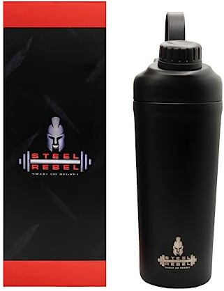 Steel Rebel – Protein dubbelväggig isolerad shaker rostfritt stål med högkvalitativ pulverbeläggning – perfekt för sport, fitness och hemträning – 900 ml BPA-fri