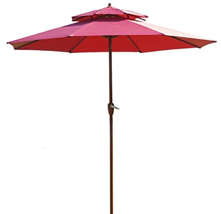 2,7m/9ft Dubbeltoppat Parasoll i Järn med Vev för Utomhusmarknad, Ventilerat och Solskyddat, för Trädgård, Terrass, Pool
