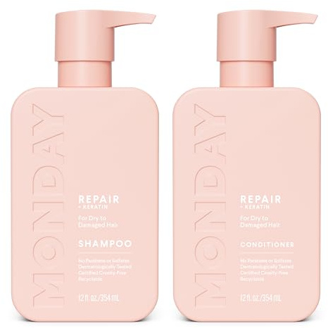 MONDAY HAIRCARE Repair Shampoo and Conditioner Set (2 Count) 12 oz For Dry to Damaged Hair Made with Keratin, Coconut Oil, Shea Butter, and Vitamin E