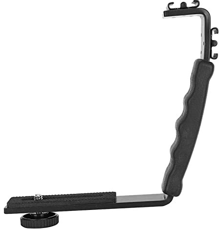 L Flash Bracket,Camera Flash L Bracket Dual Hot Shoes Holder Mount Adapter Mount DV Microphone LED Light