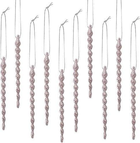 30 Plastic Icicle Christmas Ornaments - Twisted Icicle Decoration for Christmas Tree, Holiday, Xmas Party & Wedding - Rose Gold, 5.9 Inch