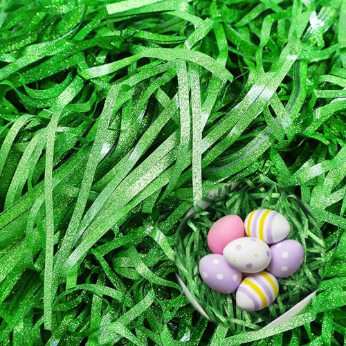 Ostergras Papier, Darryy 100g Ostergras Grün, Geschreddertes Papier Füllmaterial, Füllmaterial Geschenk, Ostergras Dekogras für Osterkorb Osternester Oster Geschenkbox Geschenktüte DR-GP01