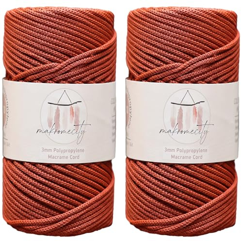 Makromecity, 2 Skeins of Polyester Macrame Cord 3mm x 131 Yards (394 feet) 3mm Polypropylene Brick Macrame Cord Crochet Macrame Bag Cord Crafts for Wall Hangings, Bags, Underplate, Rug