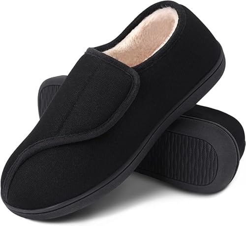 MIXIN Womens Slippers Adjustable Closure Toe Swollen Feet Diabetic Slipper Shoes Memory Foam Comfy House Shoes Black Size 8
