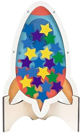 Gwezmxs Belohnungsglas, Belohnungstafel Kinder, Holz-Belohnungstopf in Raketenform mit 25 Sternen