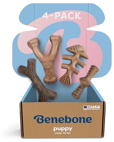 Benebone Puppy 4-Pack Dog Chew Toys for Gentle Chewers, Dog Bones, Small