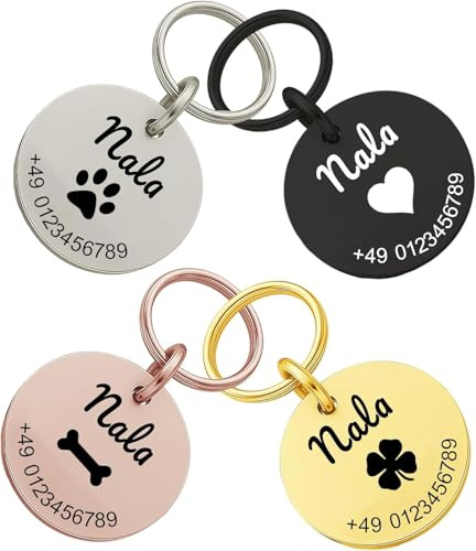XMHome 2 Hundemarke mit Gravur Personalisierte Hundemarke (2 Stück) Hundemarken Runde oder Eckige Namensmarke mit Name & Telefonnummer Anhänger für Hunde Symbolauswahl (30 mm rundes) MADE IN GERMANY