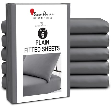 GC GAVENO CAVAILIA Fitted Sheet Single 6 Pack - Plain Dyed Microfiber Bedding Sheets - Fade, Wrinkle & Shrink Resistant Bottom Sheets 25cm Deep Breathable Bed Sheet with Elasticated Corners Charcoal