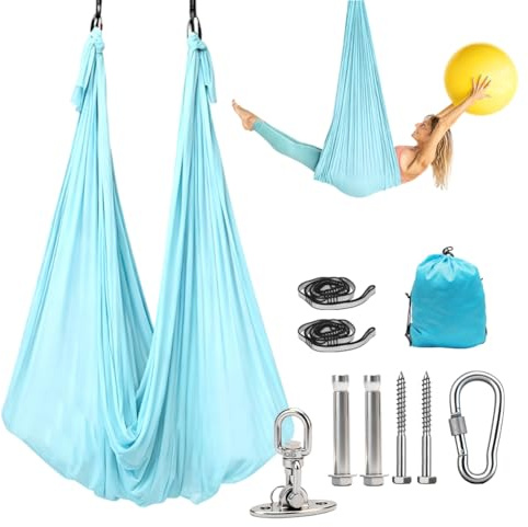 Aerial Yoga Hängematte Set, 280x150 cm Yoga-Schaukel Aerial Yogas Swing, 200 kg Tragfähigkeit Yogatuch zum Aufhängen inkl. Karabiner, Befestigung, Nägel & Zubehör, Hammock Swing für Indoor Outdoor