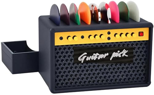 Leseogye Guitar Pick Holder with Back Drawer, 5 Slots Guitar Pick Case, Durable Storage Box, Guitar Gifts for Guitars Players Lovers