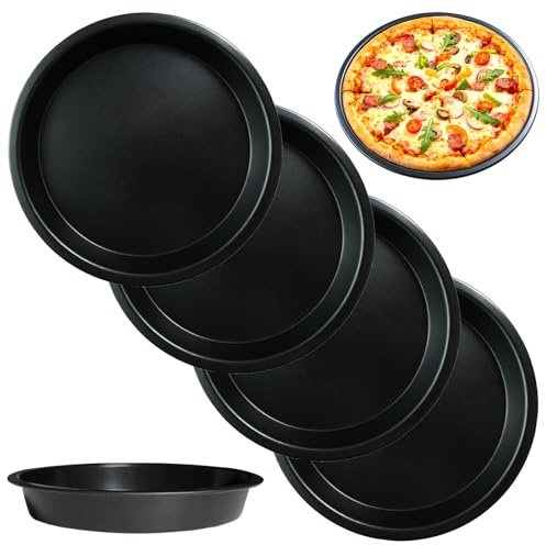 BMZXCH Juego de 4 Plato Moldes Bandejas para Bandeja Molde Pizza Horno Redonda Para Hornear Pizza Redondo Con Revestimiento Antiadherente para Tarte, FlambéE, Hornear (Diámetro 15 cm, Negro)