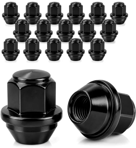 qjuwhua 20 stycken M12 x 1,5 hjulmuttrar SW19 lug mutter 60° konisk krage stängd | Krom hjulmutter svart kon sits hjulmuttrar för de flesta Ford Focus Fiesta Escort Galaxy S-Max Mondeo Kuga Cougar C-Max