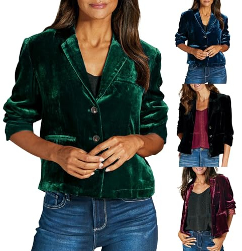 Generisk blazer, dam, elegant sammetsblazer, knapp, öppen framsida, kavaj, reverskrage, sammetskavaj, jacka, arbete, kontor, kavaj, bekväm, kort blazer, affärskläder, höst, övergångsjacka, mode