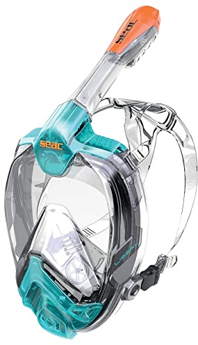 Seac Libera, Maschera Integrale da Snorkeling di Nuova Generazione, Silicone Ipoallergenico, Sgancio Rapido, 4 Taglie, blu/arancione, S/M