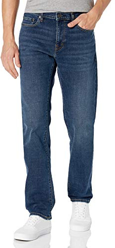 Amazon Essentials Jeans Elasticizzati con Taglio Dritto - Colori Fuori Produzione Uomo, Blu Scuro Vintage, 34W / 32L