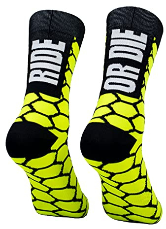 PERRO LOCO CLOTHES Calzini compressivi per ciclismo, con rinforzo sulla punta, Edizione limitata. (IT, Numero, 40, 42, Regular, Regular, Giallo)