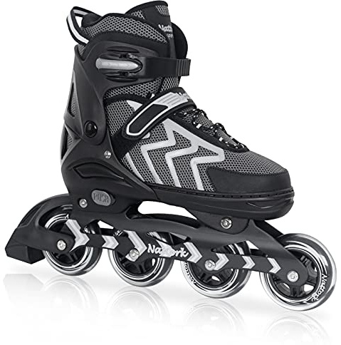 Nattork Adjustable Blades Rollschuhe für Erwachsene Frauen und Männer, Outdoor Indoor Schwarz Inline Skates für Jungen, Anfänger, Größe 39-42