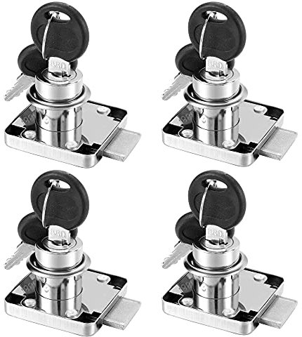Kitmose Zylinderschloss-Set, 4 Stück, gleichschließend, mit 8 Schlüsseln, 20 mm, Zylinderschloss, sichere Aktenschublade, Kommode, Wohnmobil-Zylinder, Ersatzbeschläge, verchromte Zinklegierung
