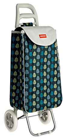 Casa&Casa Woodland Shopping Trolley on Wheels | 45L Huge Capacity, Elegant and Foldable Shopping Cart for Groceries|2 Wheel| Thermal Liner | Bespoke Designs