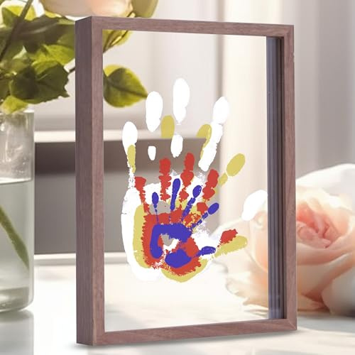 CHERRY CHEERS Kit per impronte di mani di famiglia, cornice in legno per ricordi artigianali fai-da-te, set regalo infinito, vernici atossiche, fogli trasparenti (Brown)
