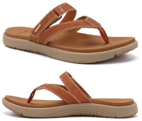 COFACE Infradito Donna Moda Ortopediche Estive Comode Pelle Cuoio Supporto Arco Plantare Flip Flop Doccia Spiaggia Piscina Aperte Mare Leggere Eleganti Ciabatte Antiscivolo Gomma Suole Tan 38