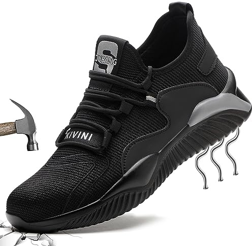 Zapatos de Trabajo Hombre Mujer 45 Tenis de Seguridad con Puntera de Acero Deportivo Comodas Sneakers de Industria y Construcción para Verano Negro 797