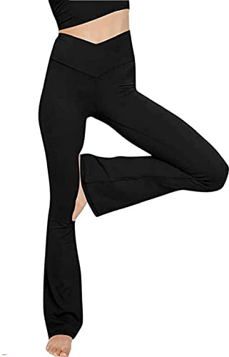 Glacspyg Yogabyxor för kvinnor, utsvängda byxor med fickor, V-midja, bootcut-byxor, sport- och fritidsbyxor