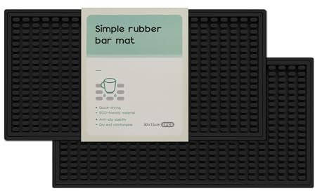 Paquete de 2 alfombrillas de bar, alfombrilla de secado para el hogar, barra de cóctel negra de 5.9 x 11 pulgadas, adecuada para bar, campamento al aire libre, tapete de bar en casa