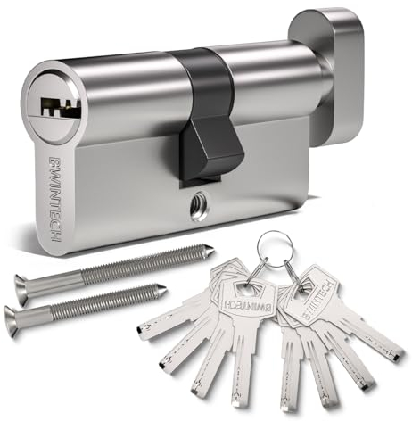 Bwintech 70mm(35T/35) Cerradura de cilindro europeo de aleación de níquel y zinc, cerradura de barril, llave con 8 hoyuelos horizontales