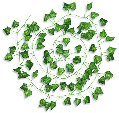 1 Pack Fake Ivy Garland - Artificial Ivy Vines with UV Resistant Green Leaves for Wedding, Party, Room Decor, Office, Garden, Wall Decoration