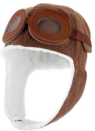Chapeau d'hiver pour Bébé Enfant, Chapkas Bonnet Aviateur Pilote avec Earflap Chapeau de Trappeur Casquette Ski Chapeaux Déguisement pour Bébé Garçon Fille de 2-5 Ans (FR/ES, Alpha/Lettres, S, Brun)