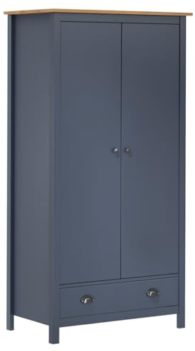 Hommdiy Kleiderschrank mit 2 Türen Hill Schlafzimmer Schrank mit Kleiderbügel Massivholz Kiefer Grau 89x50x170cm