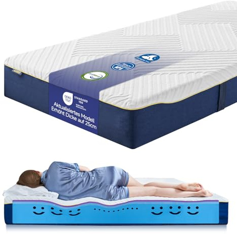 Coolux Sleep Materasso in schiuma fredda, 90 x 200 cm, altezza 25 cm, materasso ortopedico, certificato Öko-Tex, durezza H3, materasso per bambini, con rivestimento, rimovibile e lavabile