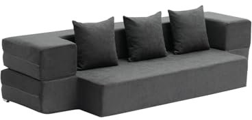 VEVOR 3 en 1 Sofá Cama Plegable 1030 x 1930 x 225 mm con 3 Almohadas y Funda Lavable, Sofá Cama Convertible de Espuma Viscoelástica de Alta Densidad 25D para Sala de Estar, Dormitorio, Gris Oscuro