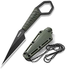 Omesio S-FC17 Coltello Da Collo Con Fodero, 5CR13MOV Acciaio ABS Manico Coltello EDC Collana per Drop Point Lama Affilata Fulltang per Gli Uomini Donne, Campeggio per L'escursionismo
