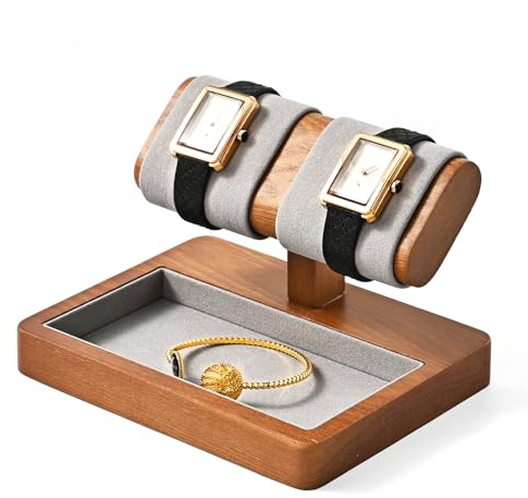 Oirlv Square Watch Stand Wooden Multifunctional Jewellery Stand | Top for Watches Bottom for Jewellery Storage, Ideal as a Gift for Valentine’s Day, Christmas and Anniversaries