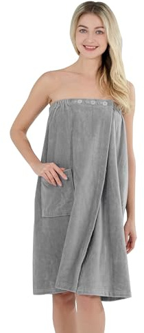 Winthome Kilt da Sauna Donna 100% Cotone, Asciugamano Sauna Donna Morbido e Confortevole, Altamente Assorbente, Regolabile con Bottoni, Accappatoio per Sauna Doccia Spiaggia Piscina (Grigio, 80x145cm)