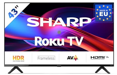 Sharp 43GD2225E - TV 43 Full HD Roku - Streaming multimediale LED Smart TV senza cornice (HDR10, codec AV1, 3 HDMI, ricevitore, Wi-Fi) - Netflix, Prime, Disney+, Apple TV
