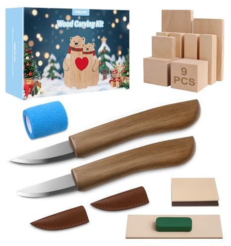 Wood Carving Kit for Beginners with Basswood Blocks & Whittling Knife