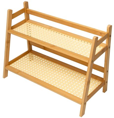 Pilikoll Scaffale Organizzatore per Caffè a 2 Piani Supporto per Tazza da Caffè Mensola per Piano Cucina in Bambù Scaffale Tazze 2 Ripiani per Cucina Mensola Tavolo (39x29x18cm)