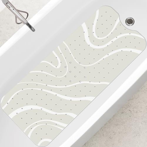 SHUCHING Alfombra de Bañera Antideslizante, Alfombra Ducha Antideslizante, Alfombrilla Bañera Baño Antimoho y Lavable a Máquina Sin BPA, Línea Gris