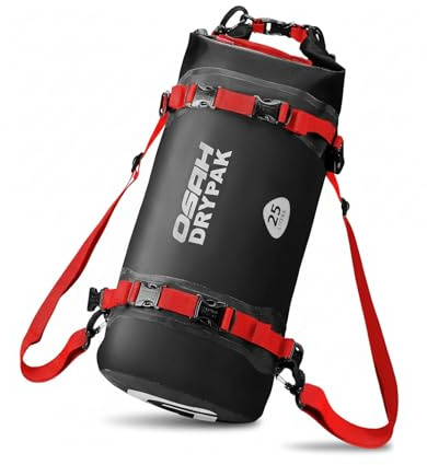CommerceXone Borsa Moto Posteriore Impermeabile 25L in PVC 500D, Borsa da Sella Roll-Top con Cinghie per Sellino o Portapacchi, Ideale per Moto, Viaggi e Campeggio