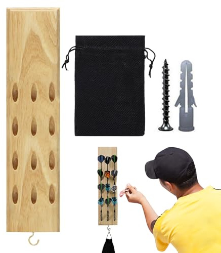 Soporte de pared para dardos, tablero de madera maciza de 12 agujeros, estante organizador montado en la pared, pantalla de gancho de metal, decoración de sala de juegos, accesorios de bar deportivo