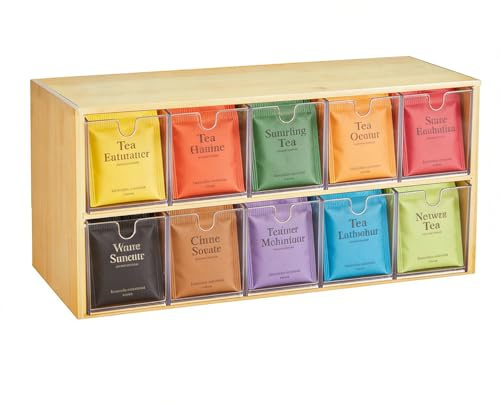 Teebeutel Behälter, Bambus Halterung für Teebeutel, Teebeutelbox, Teebeutel Organizer, Aufbewahrungsbox zur Tee Organizer Für Büro, Küche und Schrank (2 Ebenen)
