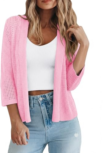 Kistore Cardigan for Women 3/4 Sleeve Summer Crochet Shrugs Open Front Bolero