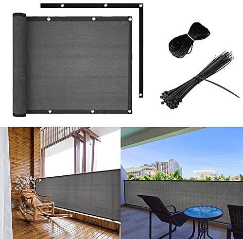 shsyue 90x500cm Balcony Privacy Screen Cover Fencing, Privacy Decorative Fences with Cable Ties,Patio Screening Windproof UV Protection Windscreens for Outdoor Deck-Grey
