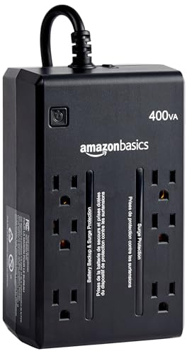 Amazon Basics UPS Battery Backup & Surge Protector, 400VA/255W, 6 Outlets, Uninterruptible Power Supply, Small Compact Size, Black