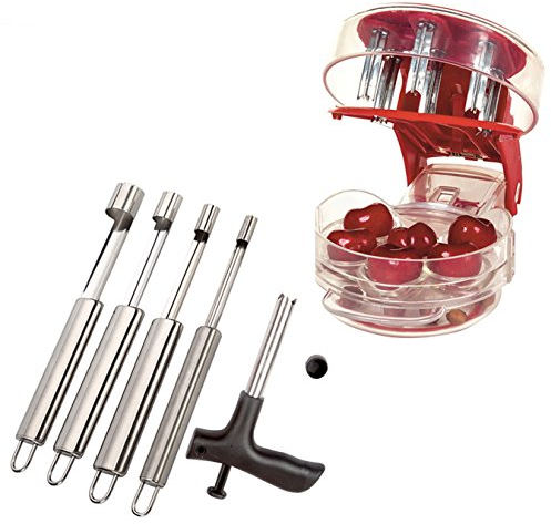 Coralpearl Snocciolatore Ciliegie,Cherry Olive Pitter Stoner Corer,Noccioli Kernel Pietra Semi di Rimuove,Frutte Levatorsoli Nucleo Pit Seed Remover,Thai Coconut Opener,Coco Acqua Punch Tap Drill (6)