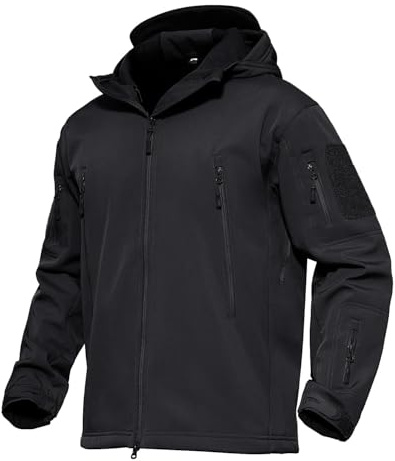 KEFITEVD Men's Tactical Softshell Jacket Fleece Lining Hunting Jackets Windbreaker Coat Black(Size: New M (Tag L))