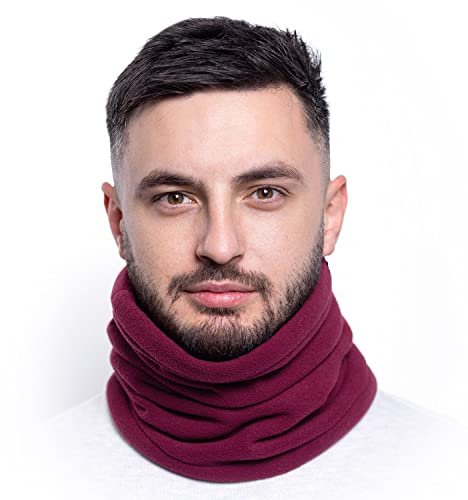 Karl Loven Damen Loop Schal Hals wärmer Herren Schnalle Winter Fleece Futter Unisex warme Hut Maske - Sport Ski Motorrad Fahrrad Snowboard Wandern Dunkelrot